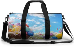 Easter Eggs Sky Flower Gym Bag Small Travel Duffle Bag with Compartment Carry On Weekender Bag for Women Men