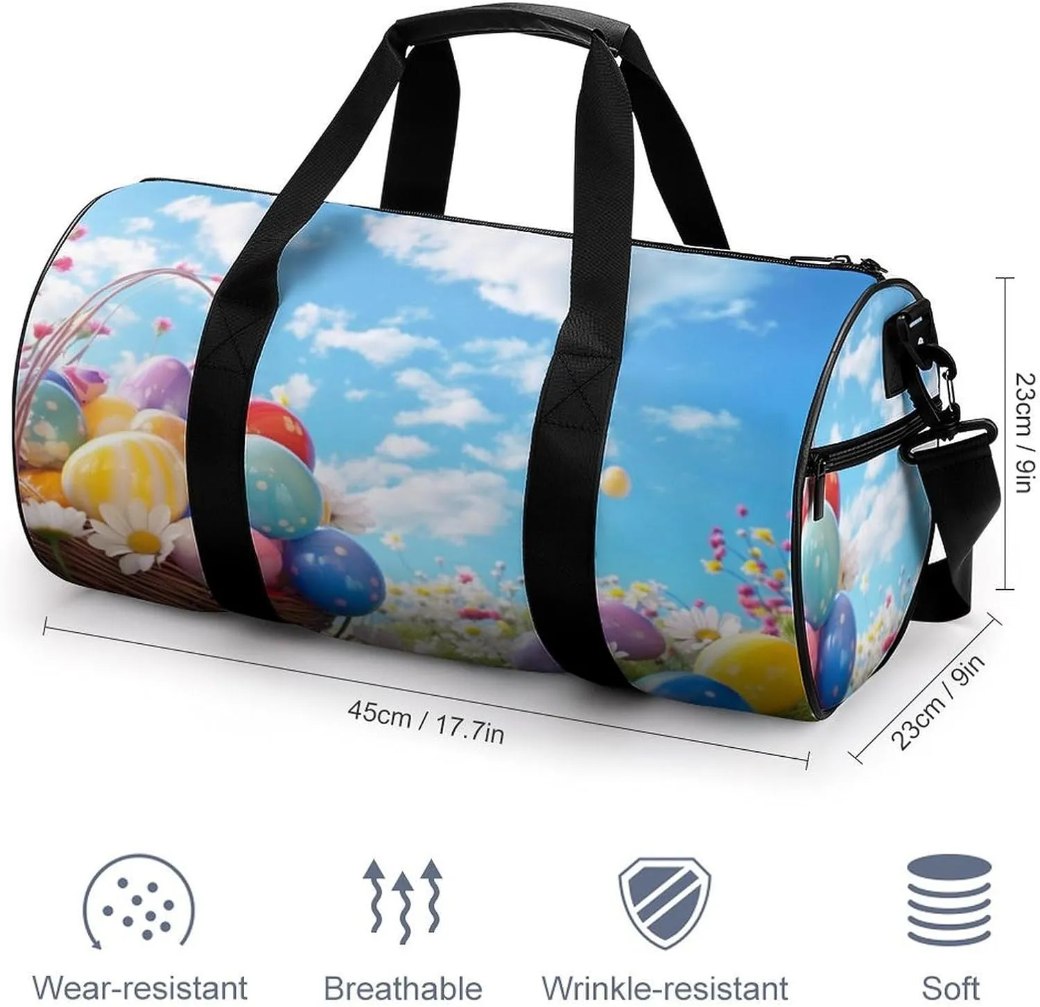 Easter Eggs Sky Flower Gym Bag Small Travel Duffle Bag with Compartment Carry On Weekender Bag for Women Men