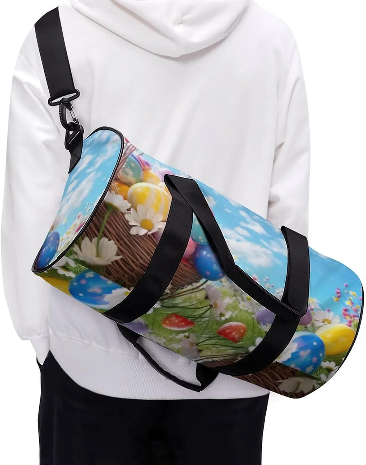 Easter Eggs Sky Flower Gym Bag Small Travel Duffle Bag with Compartment Carry On Weekender Bag for Women Men