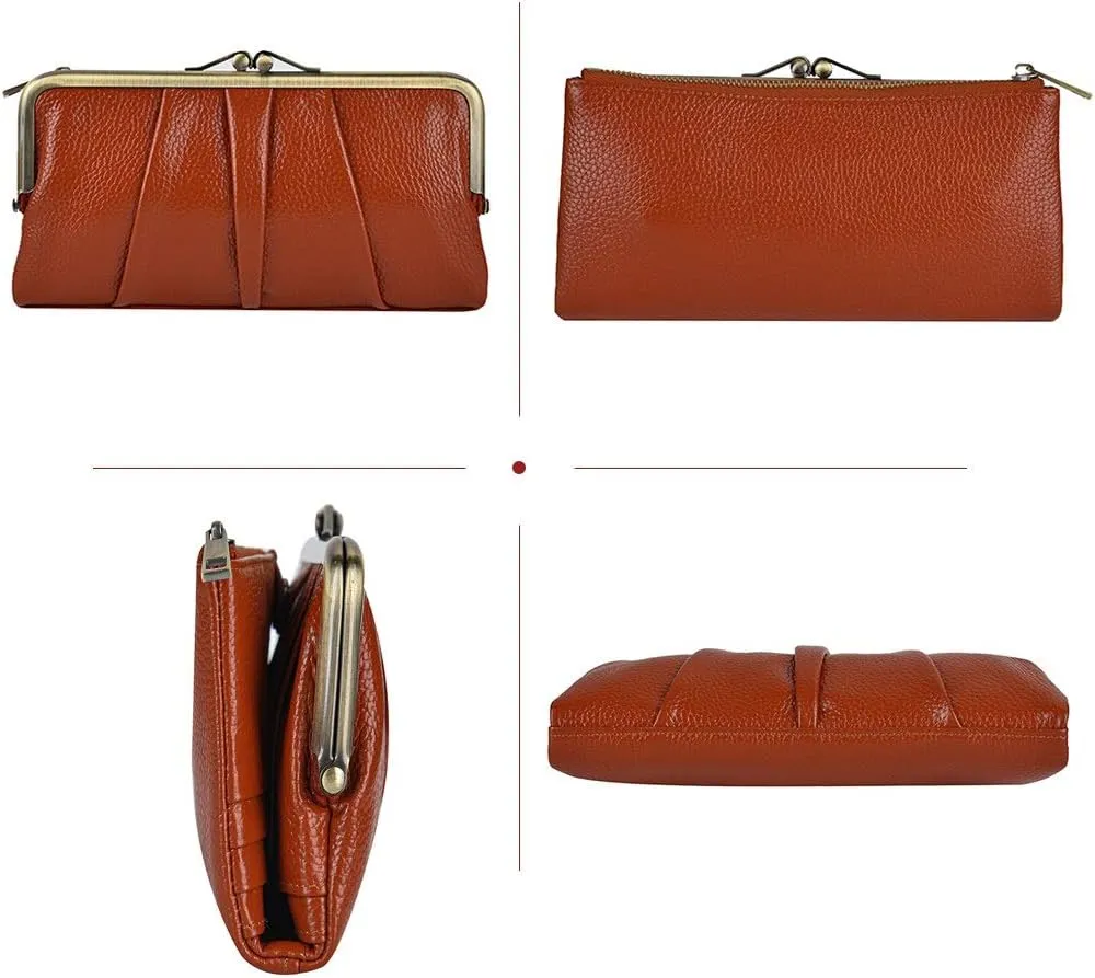 EASTNIGHTS Soft Leather Wallets for Women Compact Bifold RFID Clutch Wallet Ladies Coin Purse with Zipper and Kiss Lock