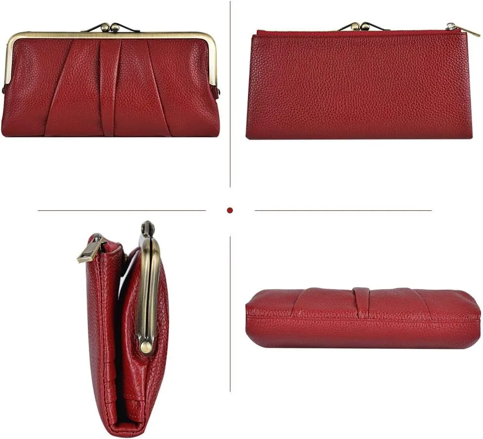 EASTNIGHTS Soft Leather Wallets for Women Compact Bifold RFID Clutch Wallet Ladies Coin Purse with Zipper and Kiss Lock