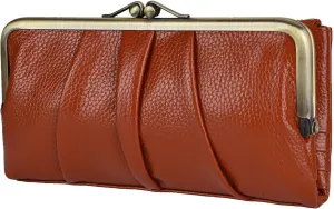 EASTNIGHTS Soft Leather Wallets for Women Compact Bifold RFID Clutch Wallet Ladies Coin Purse with Zipper and Kiss Lock