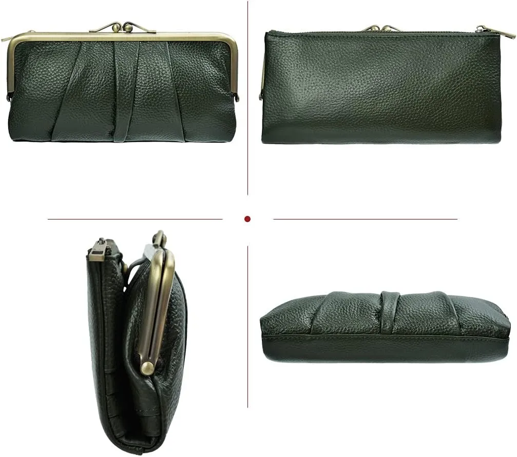 EASTNIGHTS Soft Leather Wallets for Women Compact Bifold RFID Clutch Wallet Ladies Coin Purse with Zipper and Kiss Lock