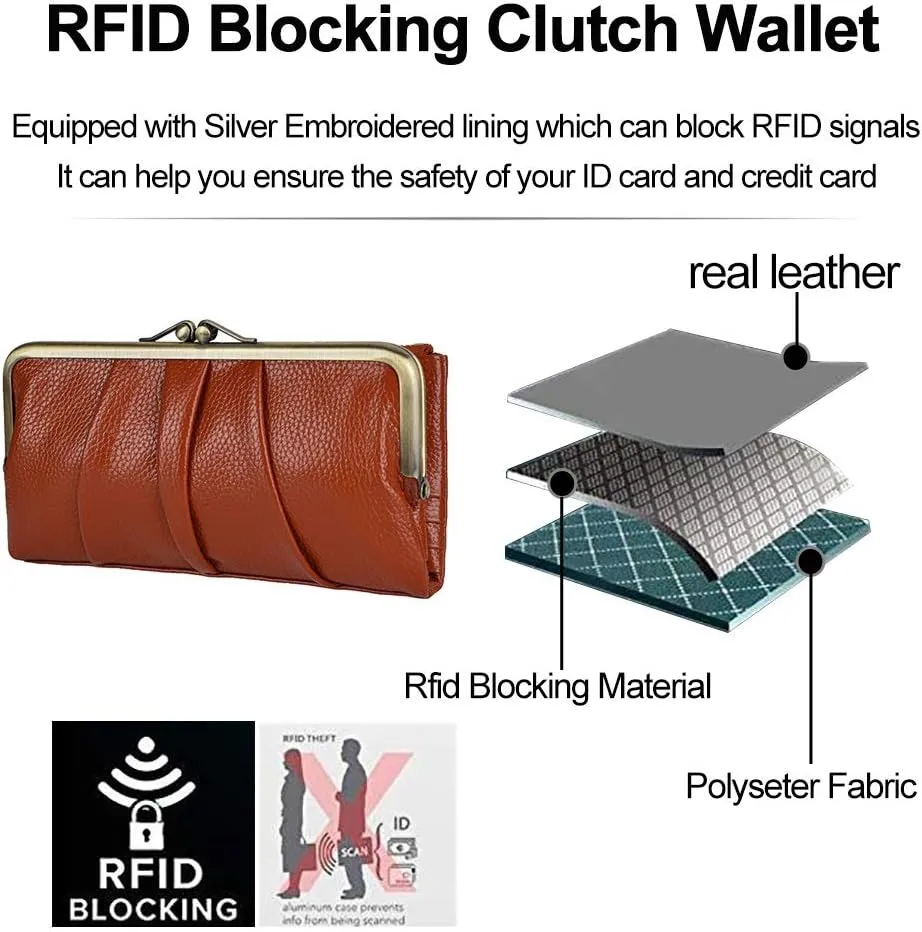 EASTNIGHTS Soft Leather Wallets for Women Compact Bifold RFID Clutch Wallet Ladies Coin Purse with Zipper and Kiss Lock