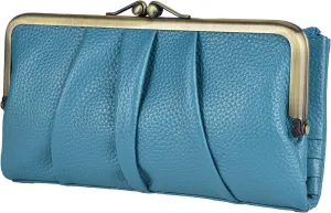 EASTNIGHTS Soft Leather Wallets for Women Compact Bifold RFID Clutch Wallet Ladies Coin Purse with Zipper and Kiss Lock