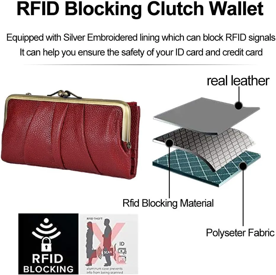 EASTNIGHTS Soft Leather Wallets for Women Compact Bifold RFID Clutch Wallet Ladies Coin Purse with Zipper and Kiss Lock