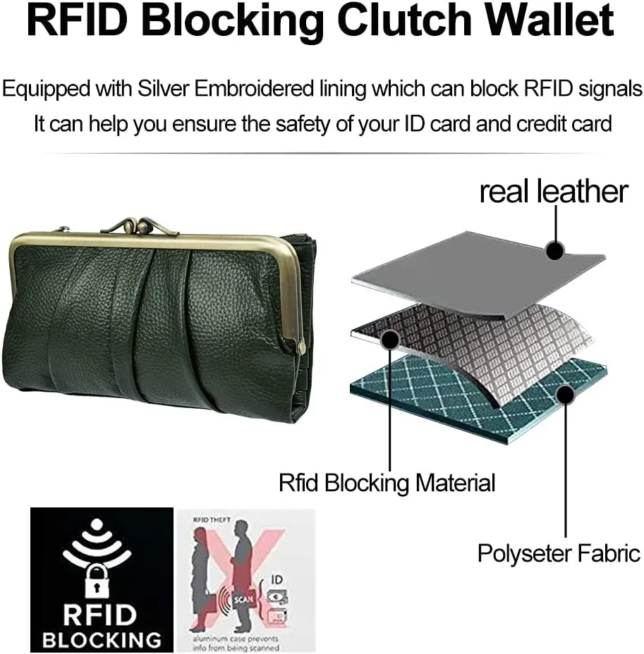 EASTNIGHTS Soft Leather Wallets for Women Compact Bifold RFID Clutch Wallet Ladies Coin Purse with Zipper and Kiss Lock