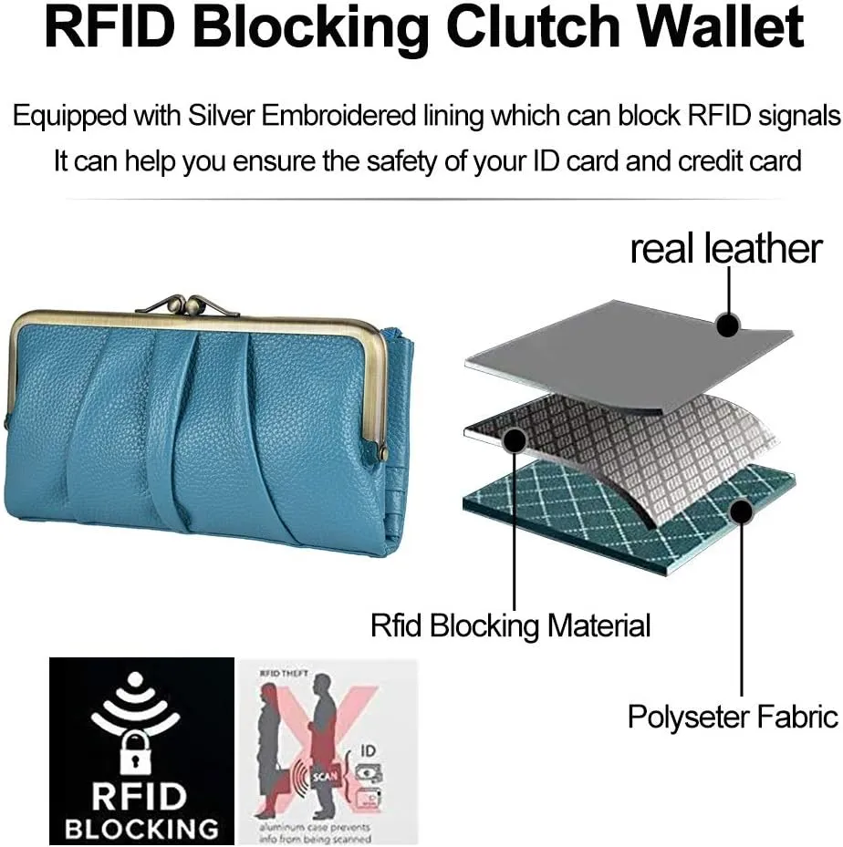 EASTNIGHTS Soft Leather Wallets for Women Compact Bifold RFID Clutch Wallet Ladies Coin Purse with Zipper and Kiss Lock