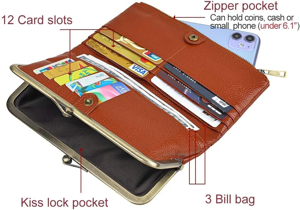 EASTNIGHTS Soft Leather Wallets for Women Compact Bifold RFID Clutch Wallet Ladies Coin Purse with Zipper and Kiss Lock