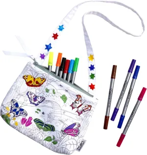 eatsleepdoodle Butterfly Coloring Crossbody Bag for Kids - 8.5x7in Kids Coloring Crossbody Bag with 10pk Washable Markers