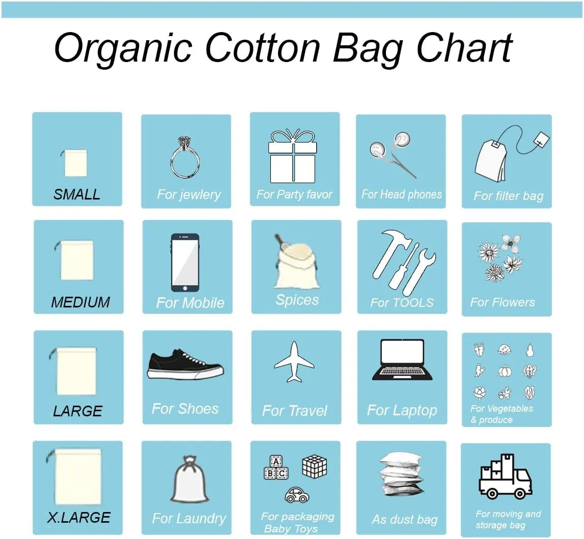 Eco Green Textiles (16 x 20 inches) – Natural Cotton Reusable Produce Muslin Bags – Multipurpose Drawstring Storage Pouch for Everyday Use (Pack of 25)