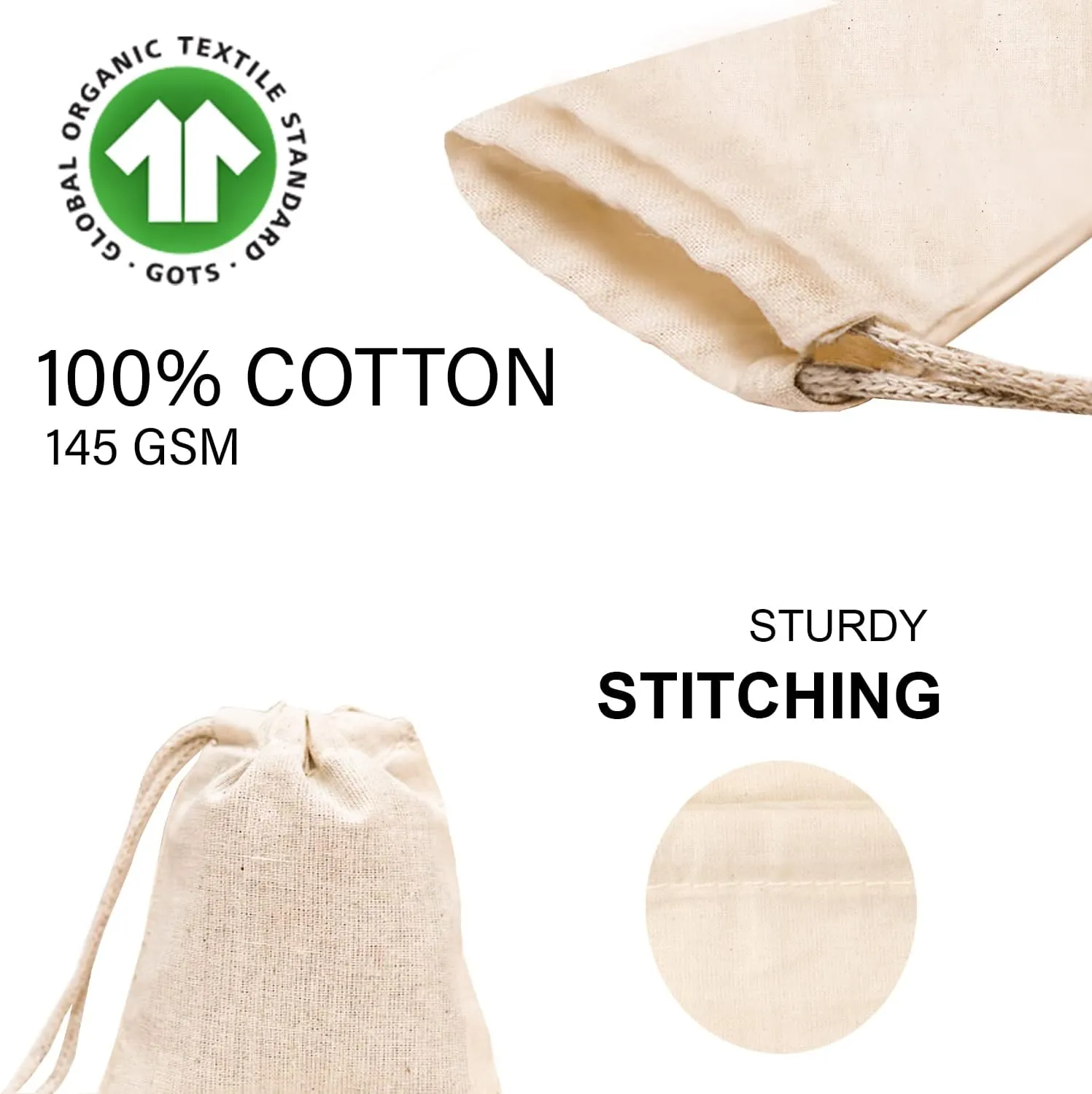 Eco Green Textiles (16 x 20 inches) – Natural Cotton Reusable Produce Muslin Bags – Multipurpose Drawstring Storage Pouch for Everyday Use (Pack of 25)