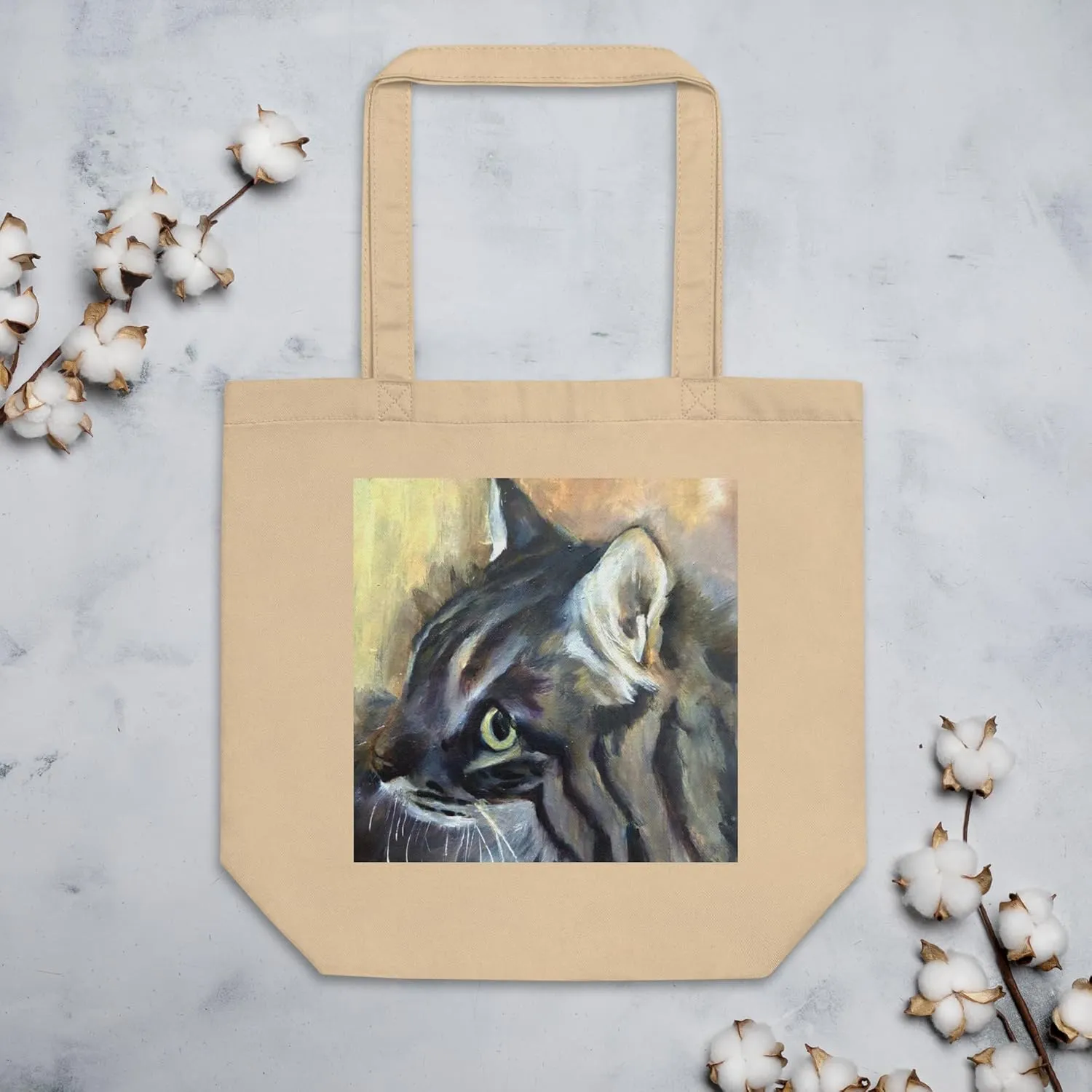 Eco Tote Bag – “Cat” Design – Limited Edition from Original Oil Painting – Artistic Reusable Bag for Cat Lovers