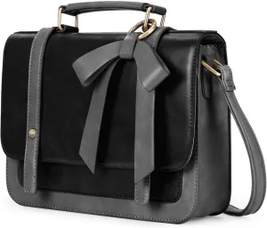 ECOSUSI Small Crossbody Bags Vintage Satchel Work Bag Vegan Leather Shoulder Bag with Detachable Bow