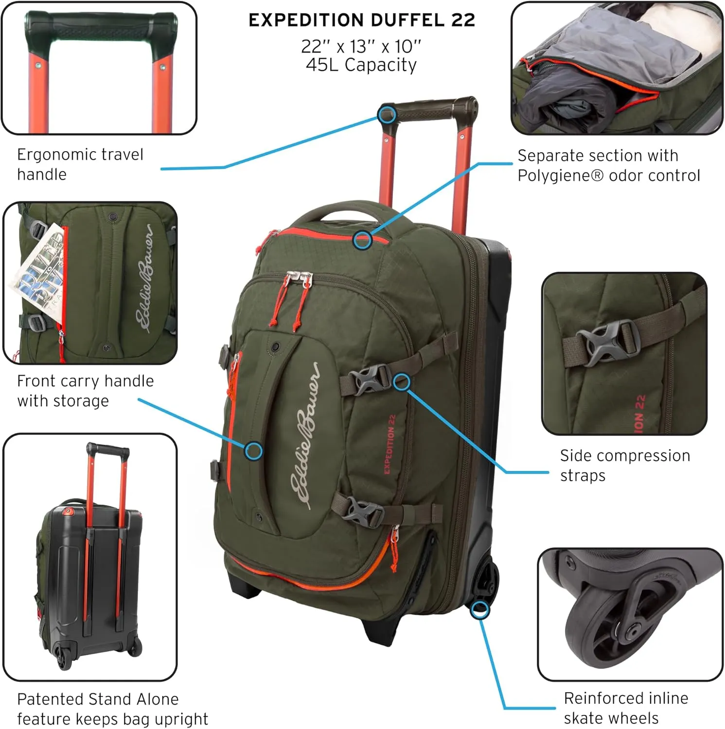 Eddie Bauer Expedition Duffel Bag 2.0-Made from Rugged Polycarbonate and Nylon, Rust, 22L