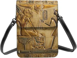 Egypt Hieroglyphics Printed Crossbody Cell Phone Bag for Women Men, Small Leather Cell Phone Purse Wallet, Hold Two Phones