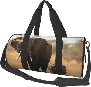 elephants mother and baby Travel Duffle Bag Carry On Weekender Overnight Bag Sport Gym Bag for Women Men Foldable Travel Duffle Round Duffle Bag for Travel Sports Gym