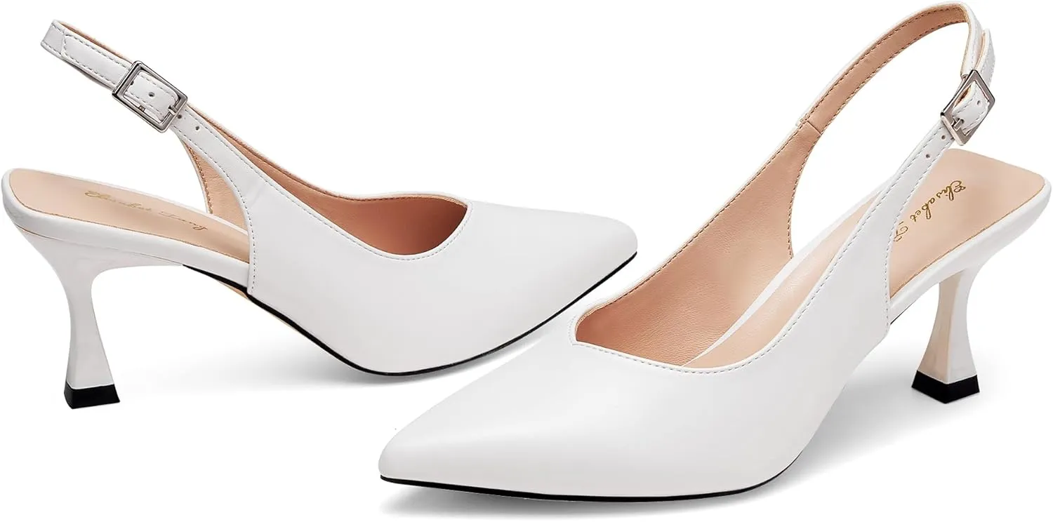 Elisabet Tang Women's Kitten Heel Slingback Low Pumps 3 Inches Stiletto Pointed Closed Toe Elegant Dressy Bridal Wedding Party Shoes