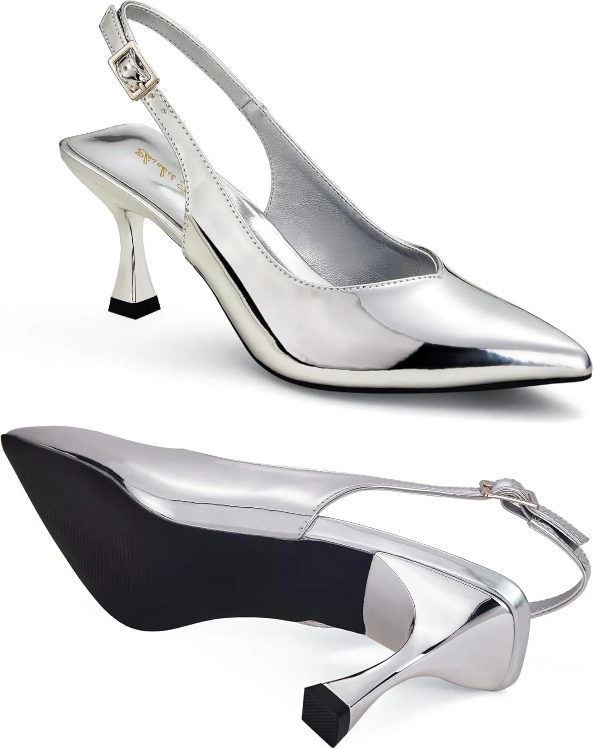 Elisabet Tang Women's Kitten Heel Slingback Low Pumps 3 Inches Stiletto Pointed Closed Toe Elegant Dressy Bridal Wedding Party Shoes