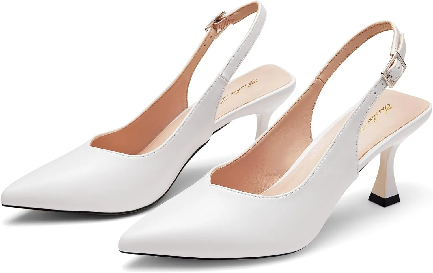 Elisabet Tang Women's Kitten Heel Slingback Low Pumps 3 Inches Stiletto Pointed Closed Toe Elegant Dressy Bridal Wedding Party Shoes