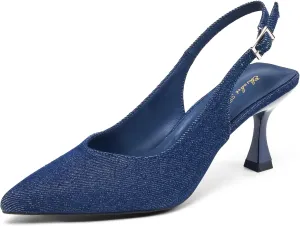 Elisabet Tang Women's Kitten Heel Slingback Low Pumps 3 Inches Stiletto Pointed Closed Toe Elegant Dressy Bridal Wedding Party Shoes