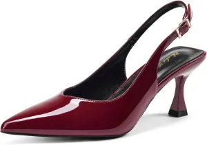 Elisabet Tang Women's Kitten Heel Slingback Low Pumps 3 Inches Stiletto Pointed Closed Toe Elegant Dressy Bridal Wedding Party Shoes