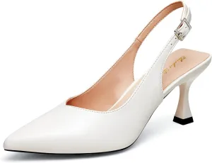 Elisabet Tang Women's Kitten Heel Slingback Low Pumps 3 Inches Stiletto Pointed Closed Toe Elegant Dressy Bridal Wedding Party Shoes