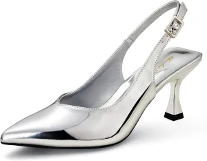 Elisabet Tang Women's Kitten Heel Slingback Low Pumps 3 Inches Stiletto Pointed Closed Toe Elegant Dressy Bridal Wedding Party Shoes