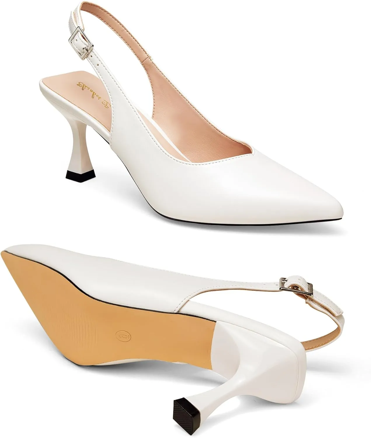 Elisabet Tang Women's Kitten Heel Slingback Low Pumps 3 Inches Stiletto Pointed Closed Toe Elegant Dressy Bridal Wedding Party Shoes
