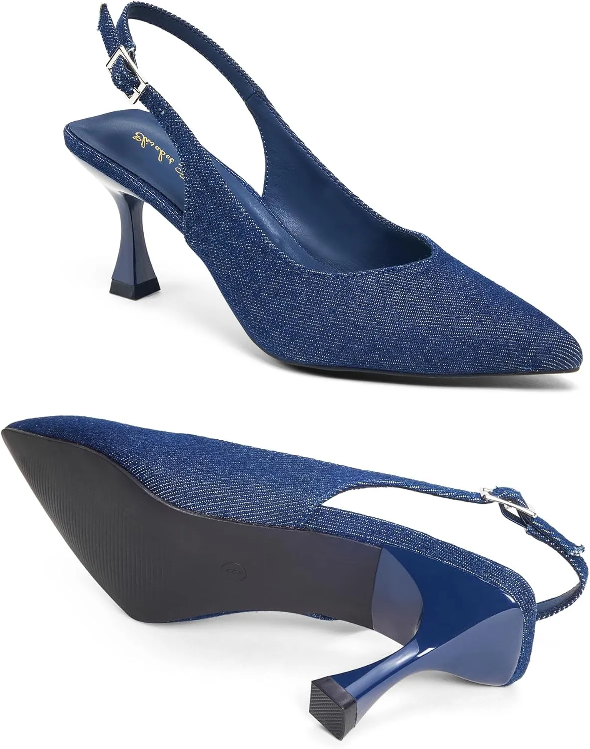 Elisabet Tang Women's Kitten Heel Slingback Low Pumps 3 Inches Stiletto Pointed Closed Toe Elegant Dressy Bridal Wedding Party Shoes