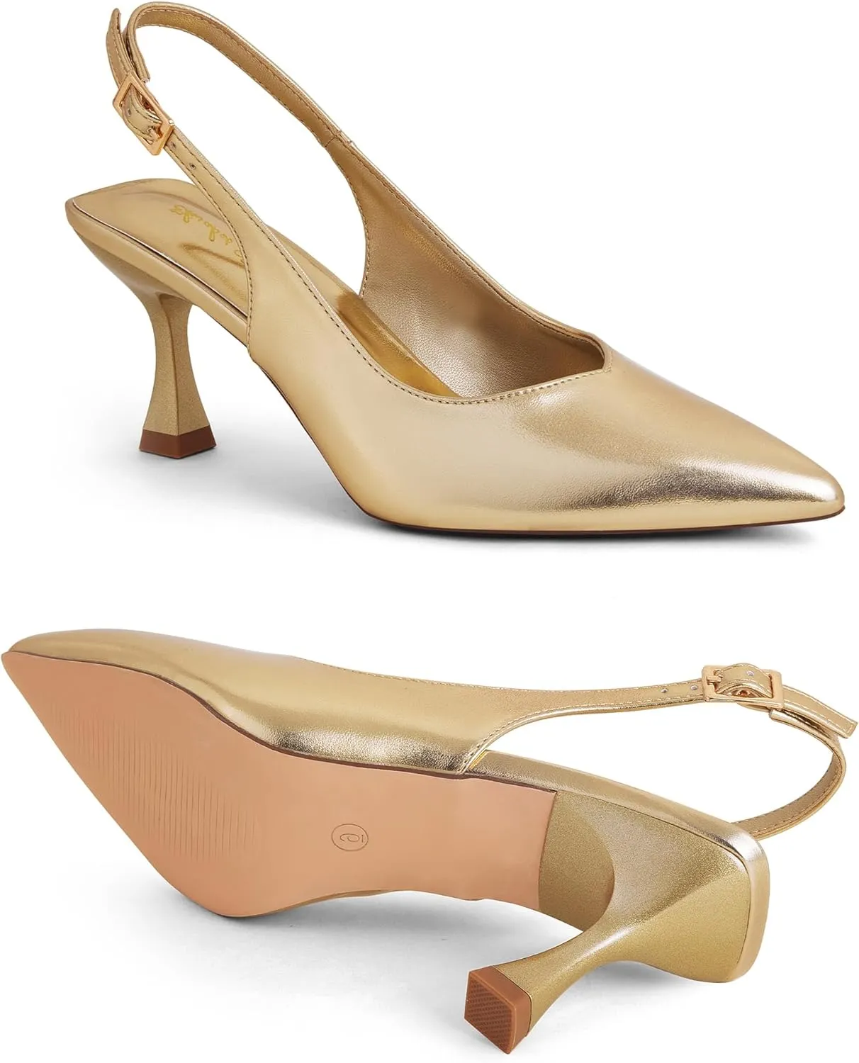 Elisabet Tang Women's Kitten Heel Slingback Low Pumps 3 Inches Stiletto Pointed Closed Toe Elegant Dressy Bridal Wedding Party Shoes