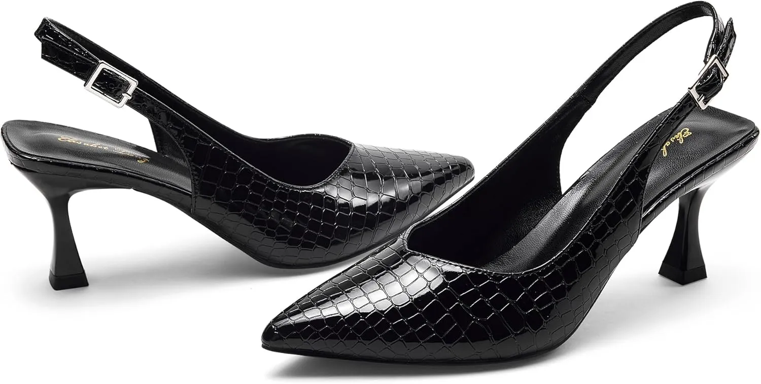 Elisabet Tang Women's Kitten Heel Slingback Low Pumps 3 Inches Stiletto Pointed Closed Toe Elegant Dressy Bridal Wedding Party Shoes