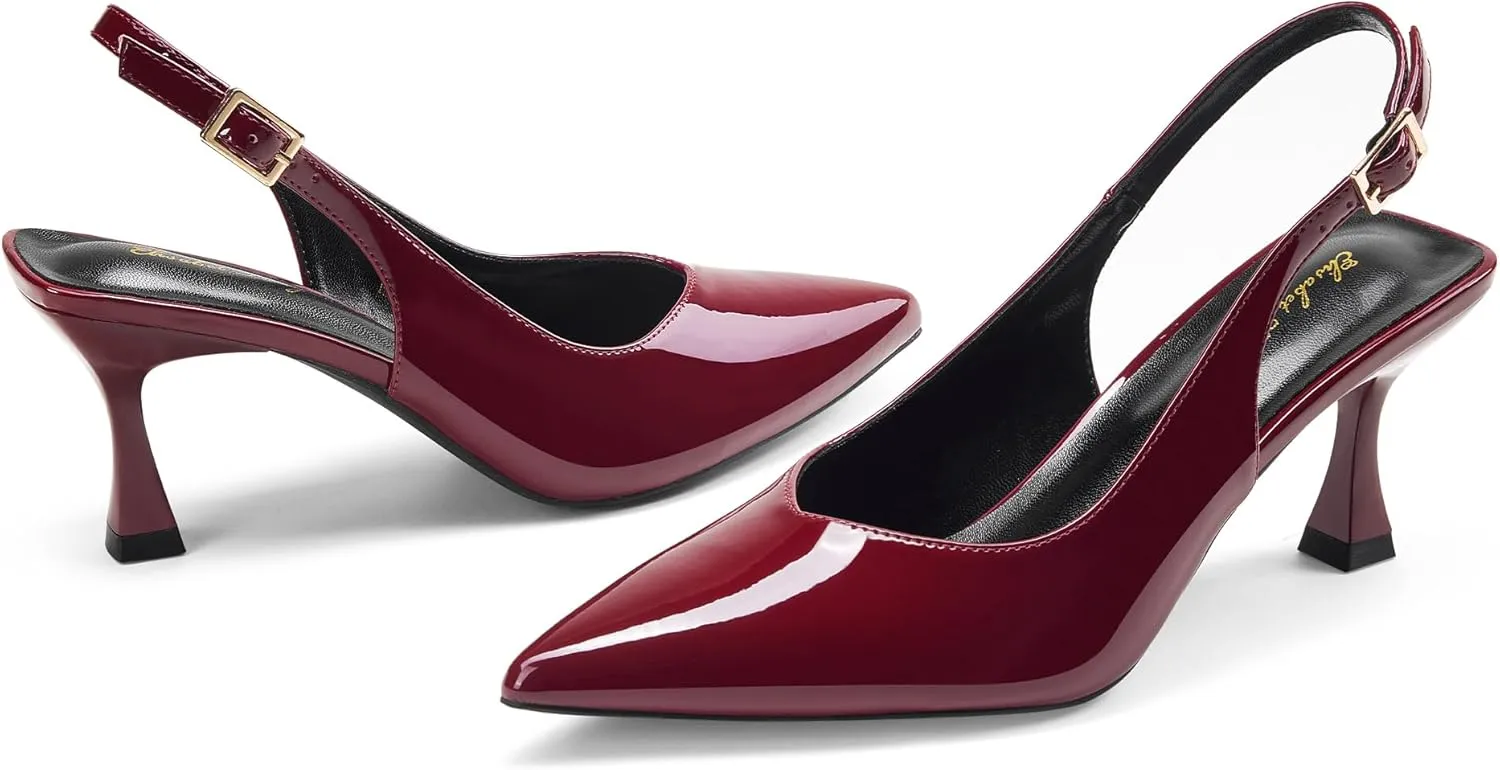 Elisabet Tang Women's Kitten Heel Slingback Low Pumps 3 Inches Stiletto Pointed Closed Toe Elegant Dressy Bridal Wedding Party Shoes