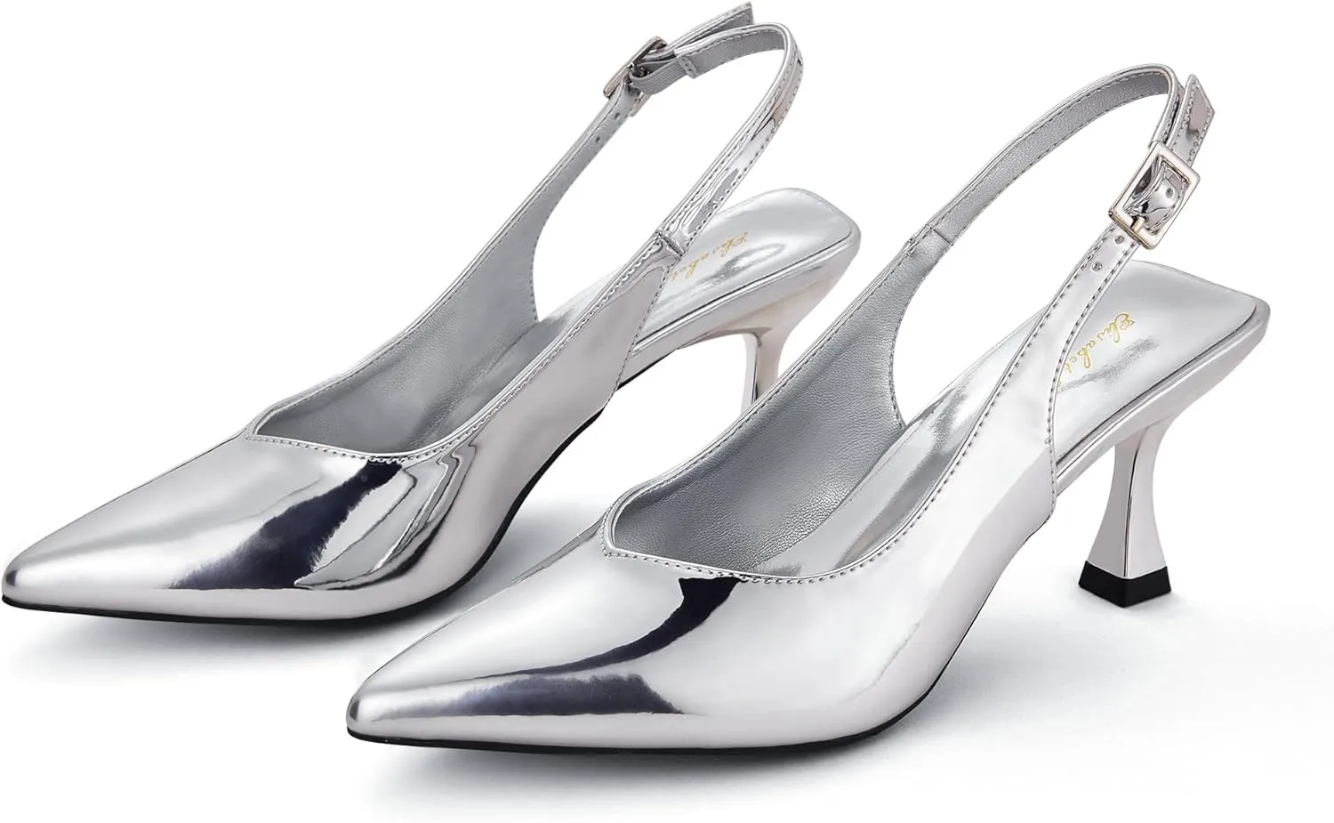 Elisabet Tang Women's Kitten Heel Slingback Low Pumps 3 Inches Stiletto Pointed Closed Toe Elegant Dressy Bridal Wedding Party Shoes