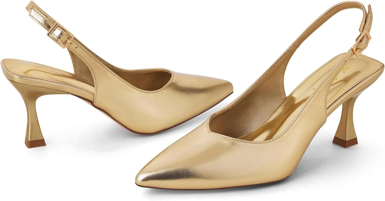 Elisabet Tang Women's Kitten Heel Slingback Low Pumps 3 Inches Stiletto Pointed Closed Toe Elegant Dressy Bridal Wedding Party Shoes