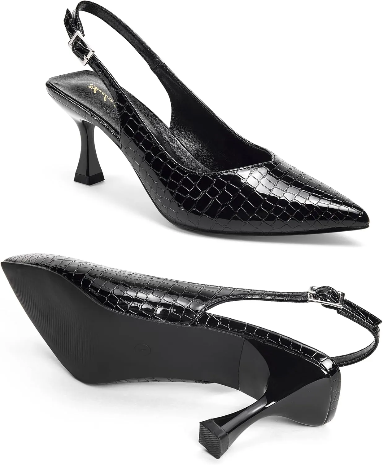 Elisabet Tang Women's Kitten Heel Slingback Low Pumps 3 Inches Stiletto Pointed Closed Toe Elegant Dressy Bridal Wedding Party Shoes