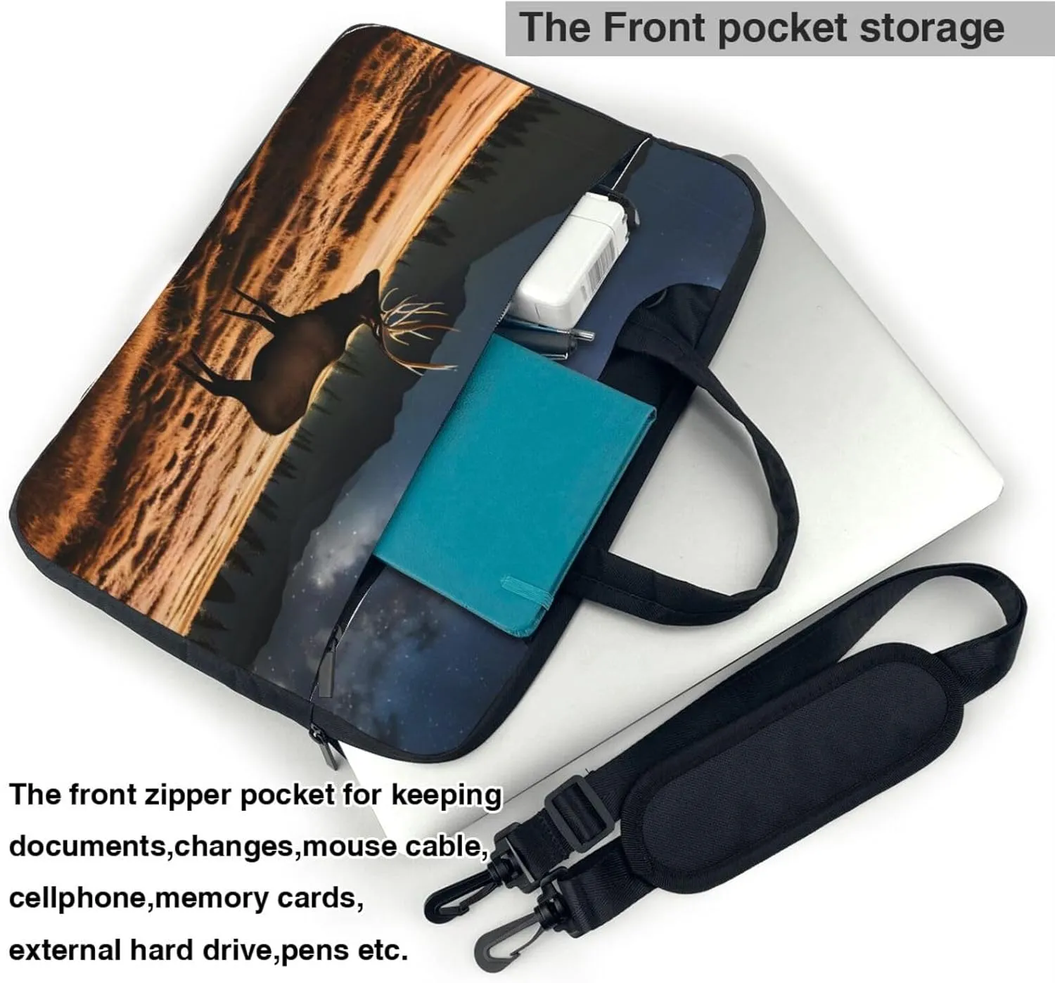 Elk in the meadow pattern Ultra-thin portable shoulder laptop bag Stylish and Protective Shockproof soft lining