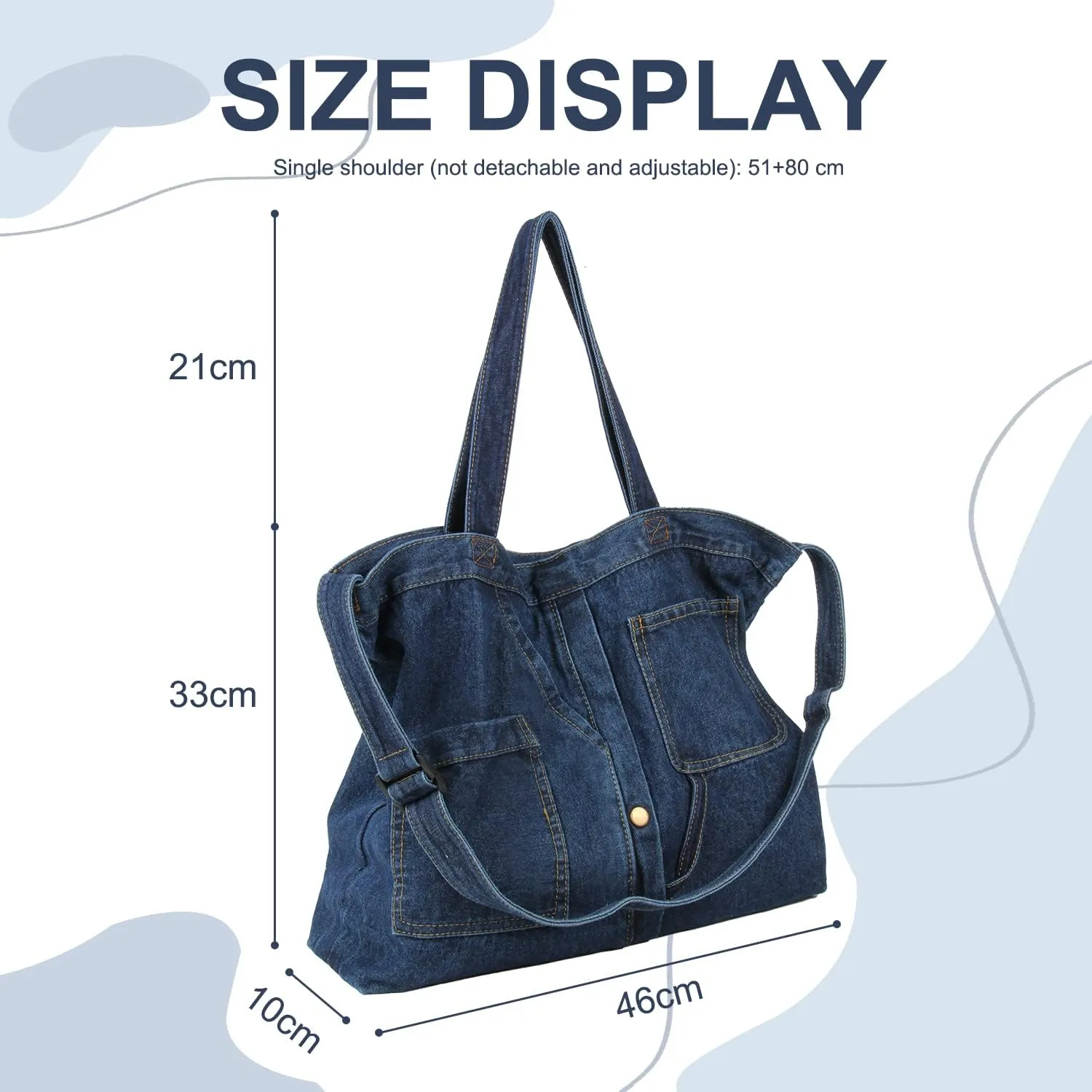 Emprier Soft Denim Handbag for Women Casual Hobo Tote Bag Retro Crossbody Bag Large Capacity Denim Purses