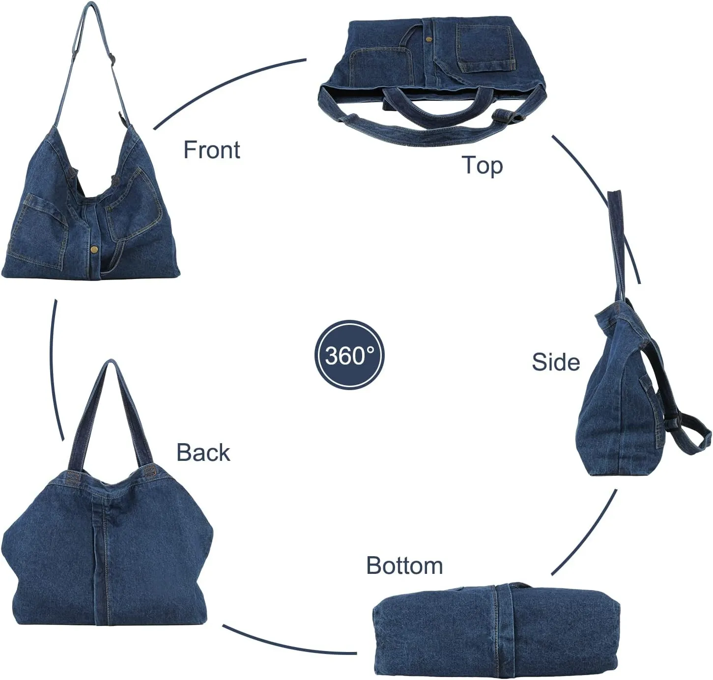 Emprier Soft Denim Handbag for Women Casual Hobo Tote Bag Retro Crossbody Bag Large Capacity Denim Purses
