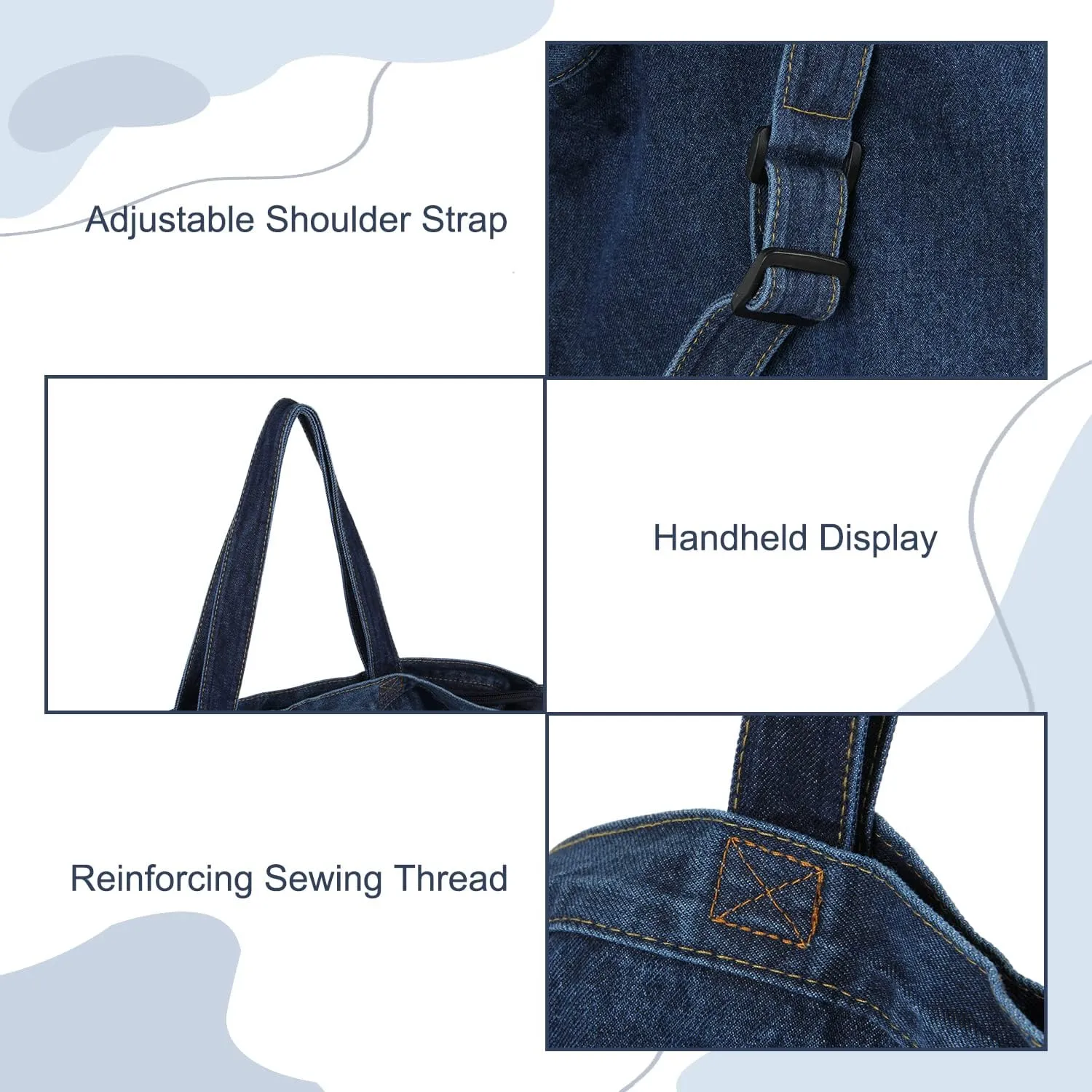 Emprier Soft Denim Handbag for Women Casual Hobo Tote Bag Retro Crossbody Bag Large Capacity Denim Purses