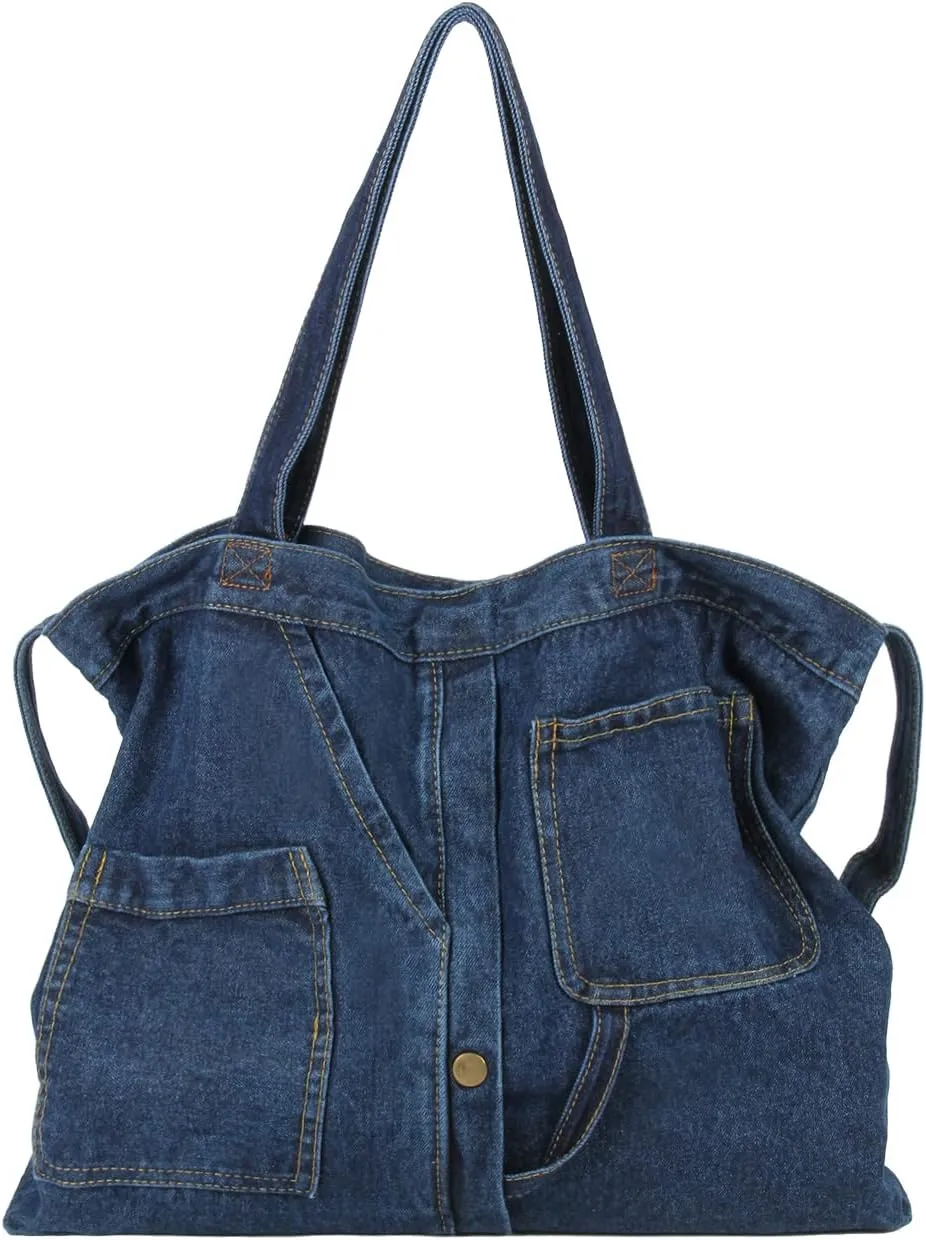 Emprier Soft Denim Handbag for Women Casual Hobo Tote Bag Retro Crossbody Bag Large Capacity Denim Purses