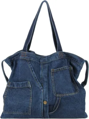 Emprier Soft Denim Handbag for Women Casual Hobo Tote Bag Retro Crossbody Bag Large Capacity Denim Purses