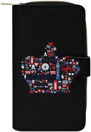 England Great Britain United Kingdom Crown Purses for Women Zipper Leather Clutch Purse Travel Handbag Card Case Wallet