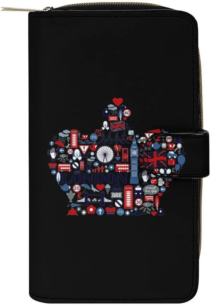England Great Britain United Kingdom Crown Purses for Women Zipper Leather Clutch Purse Travel Handbag Card Case Wallet