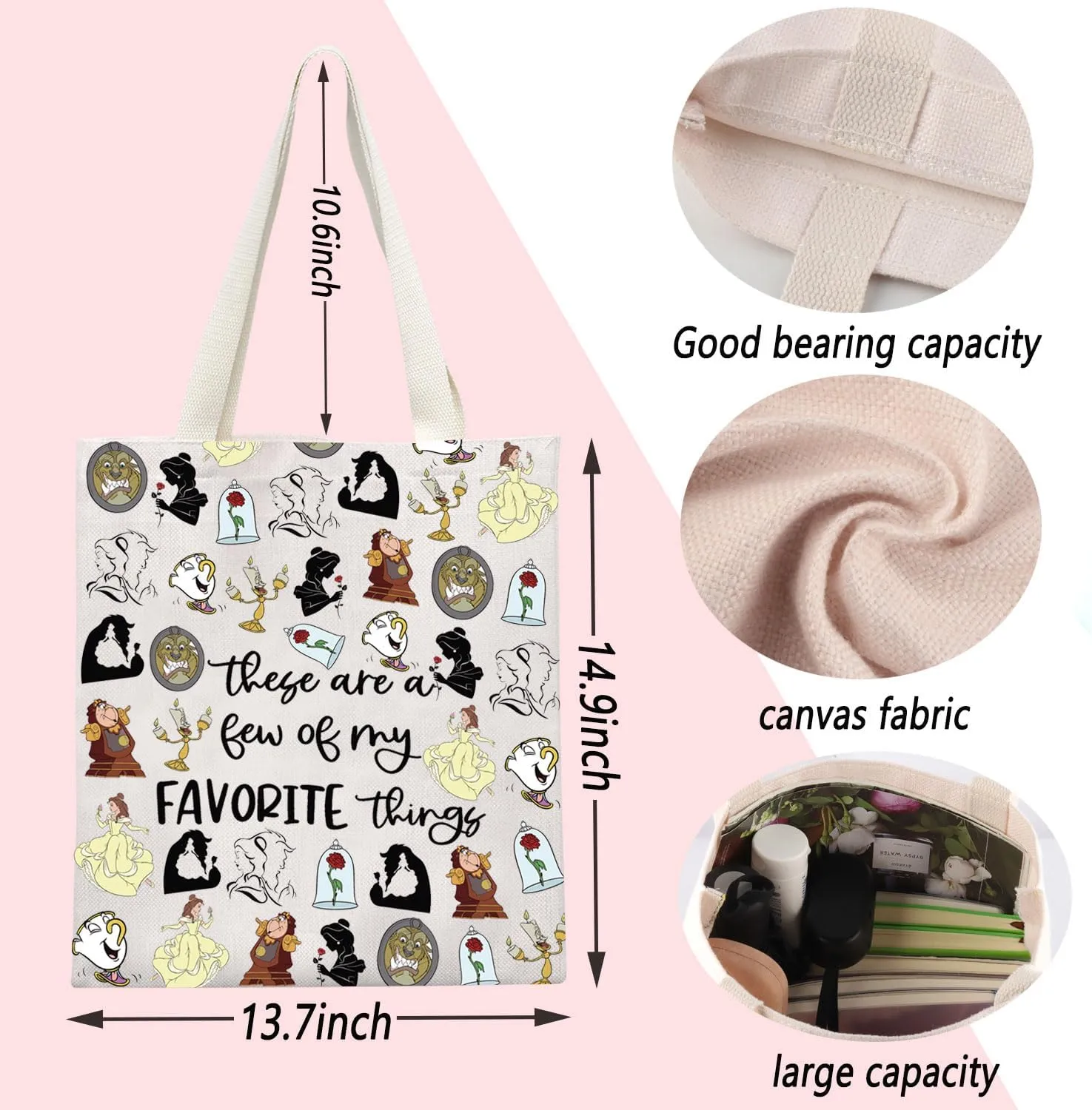 ENSIANTH Beauty Inspired Shoulder Bag Belle Princess Lover - Fairy Tales - A Tale as Old as Time-Family Trip -Beast Tote Bag