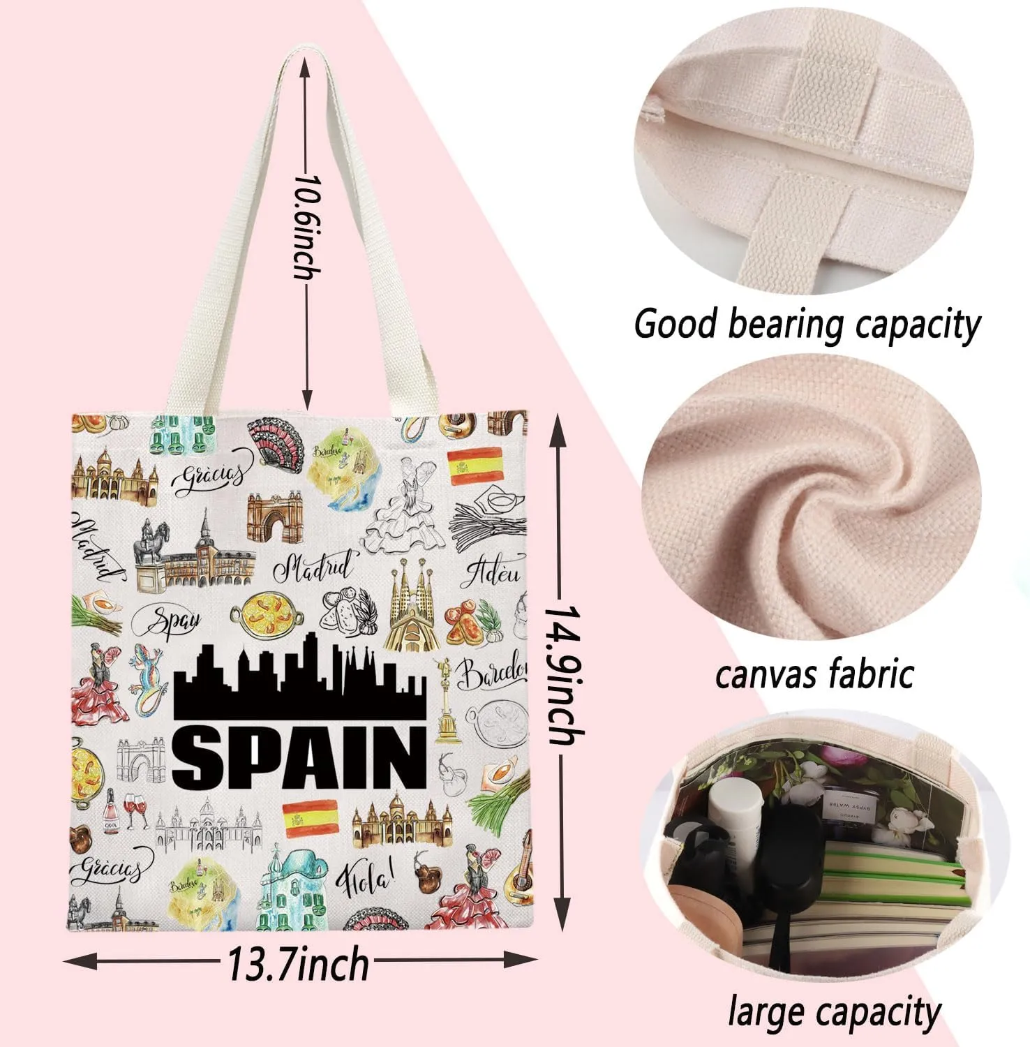 Ensianthe Spain Travel Tote European Vacation Spain Lover Carrier