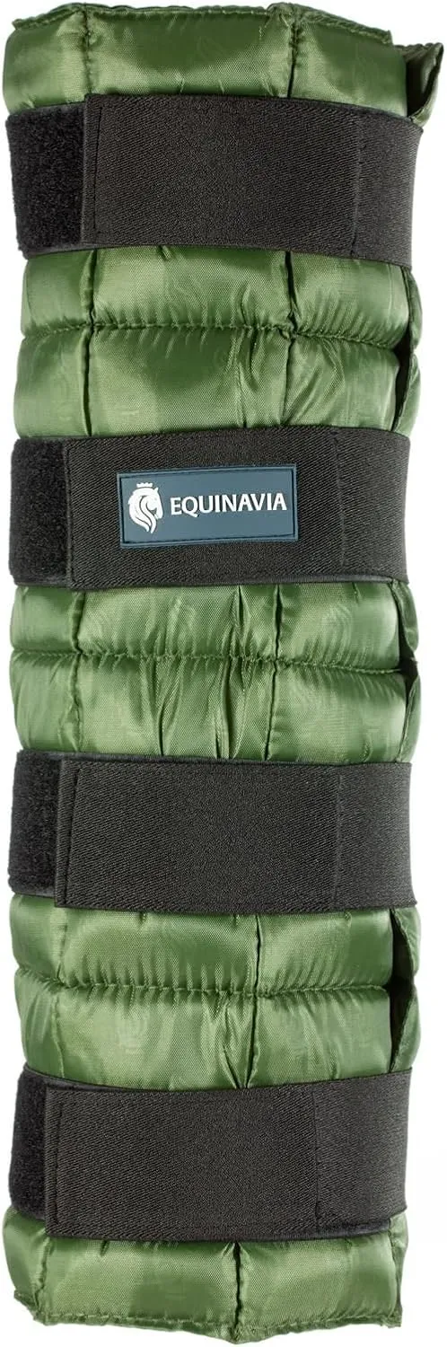 Equinavia Cool Relief Therapy Ice Boots Leg Wraps Pair for Horses, Gel Pack with Adjustable Straps | 16.5" x 15.5" with Storage Bag - Green - Pair - One Size
