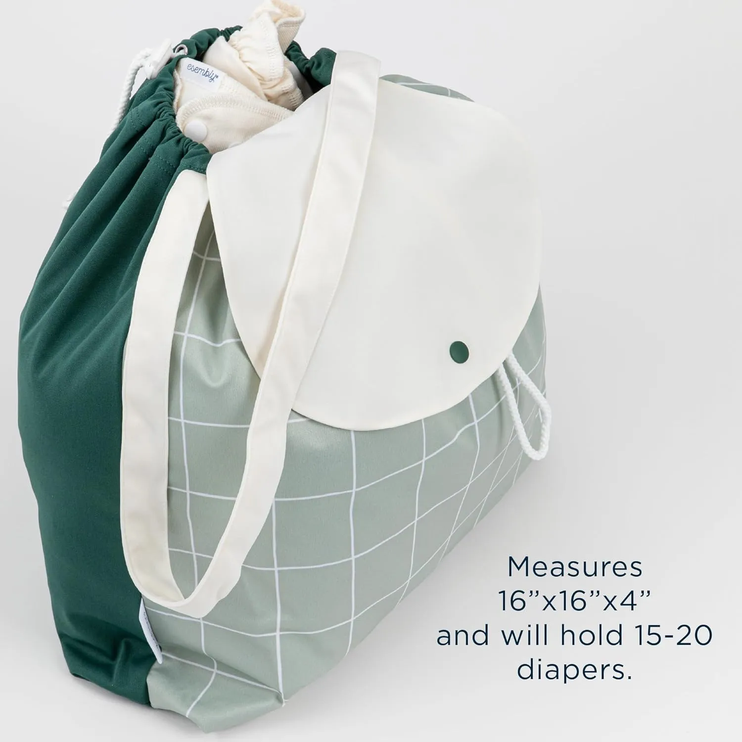 Esembly Day Bag - Reusable Waterproof Wet and Dry Bag with Dual Compartments for Cloth Diapers, Swimsuits, Toiletries, and Snacks - Buds
