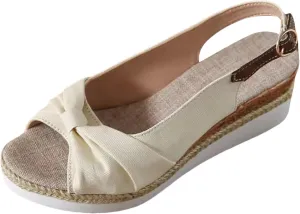 Espadrille Wedge Sandals for Women Ankle Strap Slingback Wedge Heels Peep Toe Bow Knot Platform Slip On Beach Shoes