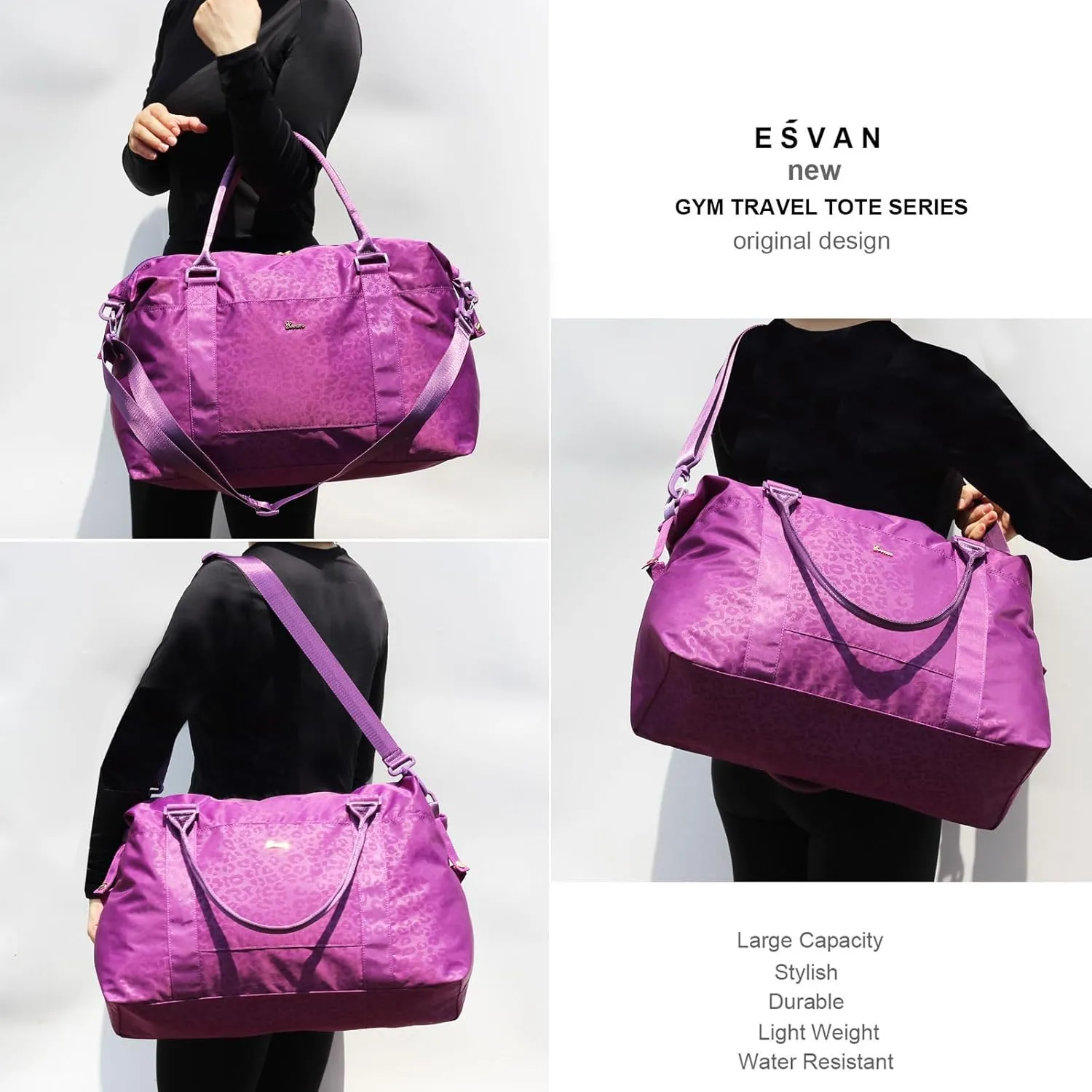 ESVAN Travel Tote Duffel Gym Bag,Weekender Overnight Carry-on Tote Crossbody Bag with Wet Pocket and Trolley Sleeve Upgraded